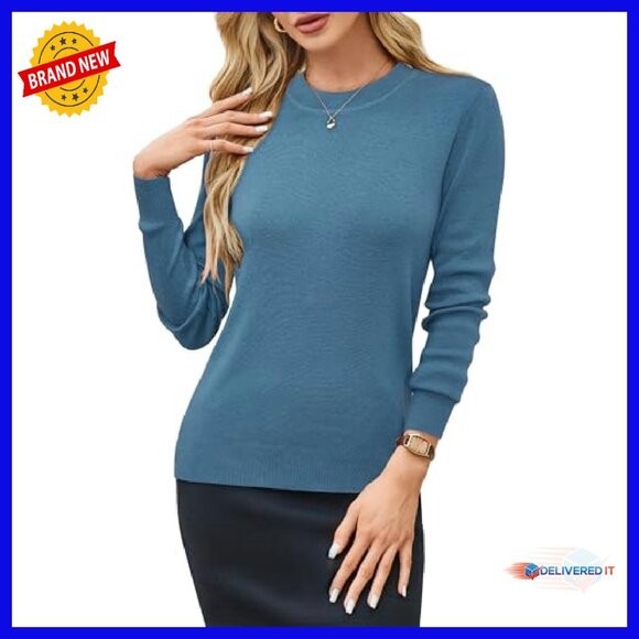 Wool Blend Crew Neck Pullover Sweater, Loose Fit, Long Sleeve, Women's - Picture 3 of 8